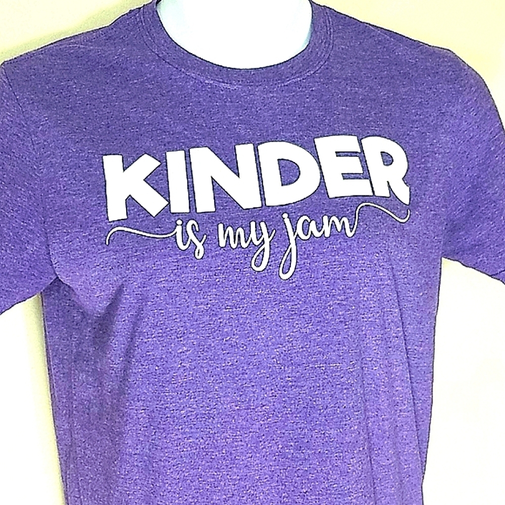 Tshirt Graphic short sleeve Kinder Is My Jam Purple White Kindergarten Teacher